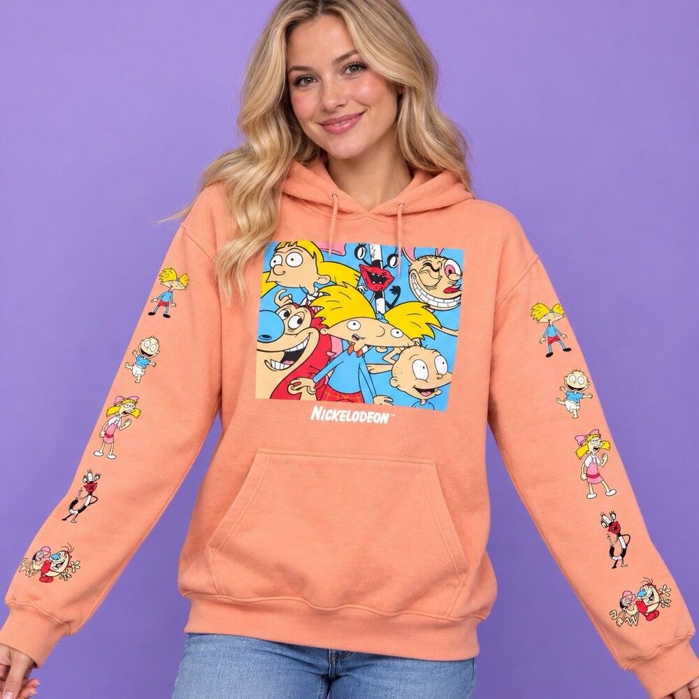 Nickelodeon 90s Cartoons Peach Hoodie Unisex Adult Rugrats Ren Stimpy Medium M